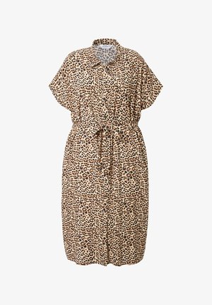 Løveprintkjole med korte ærmer, knaplukning foran og bælte i taljen. Lavet af letvægts, struktureret stof.