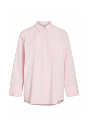 Hele-roosa pika varrukaga särk kraega, eest nööpidega, rinnataskuga ja üleskeeratud varrukaotstega. Valmistatud pehmest puuvillakangast.