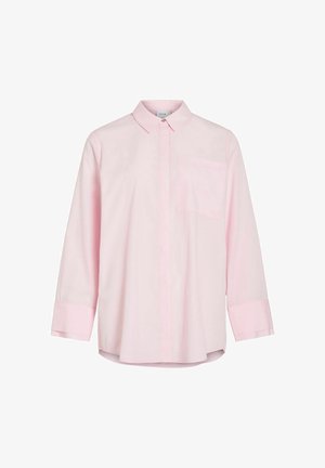 Hele-roosa pika varrukaga särk kraega, eest nööpidega, rinnataskuga ja üleskeeratud varrukaotstega. Valmistatud pehmest puuvillakangast.