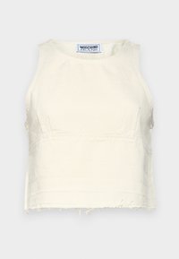 Kort, ärmlös topp i off-white bomull med rå fåll. Har rund halsringning och subtila panel sömmar. Logomärke invändigt.