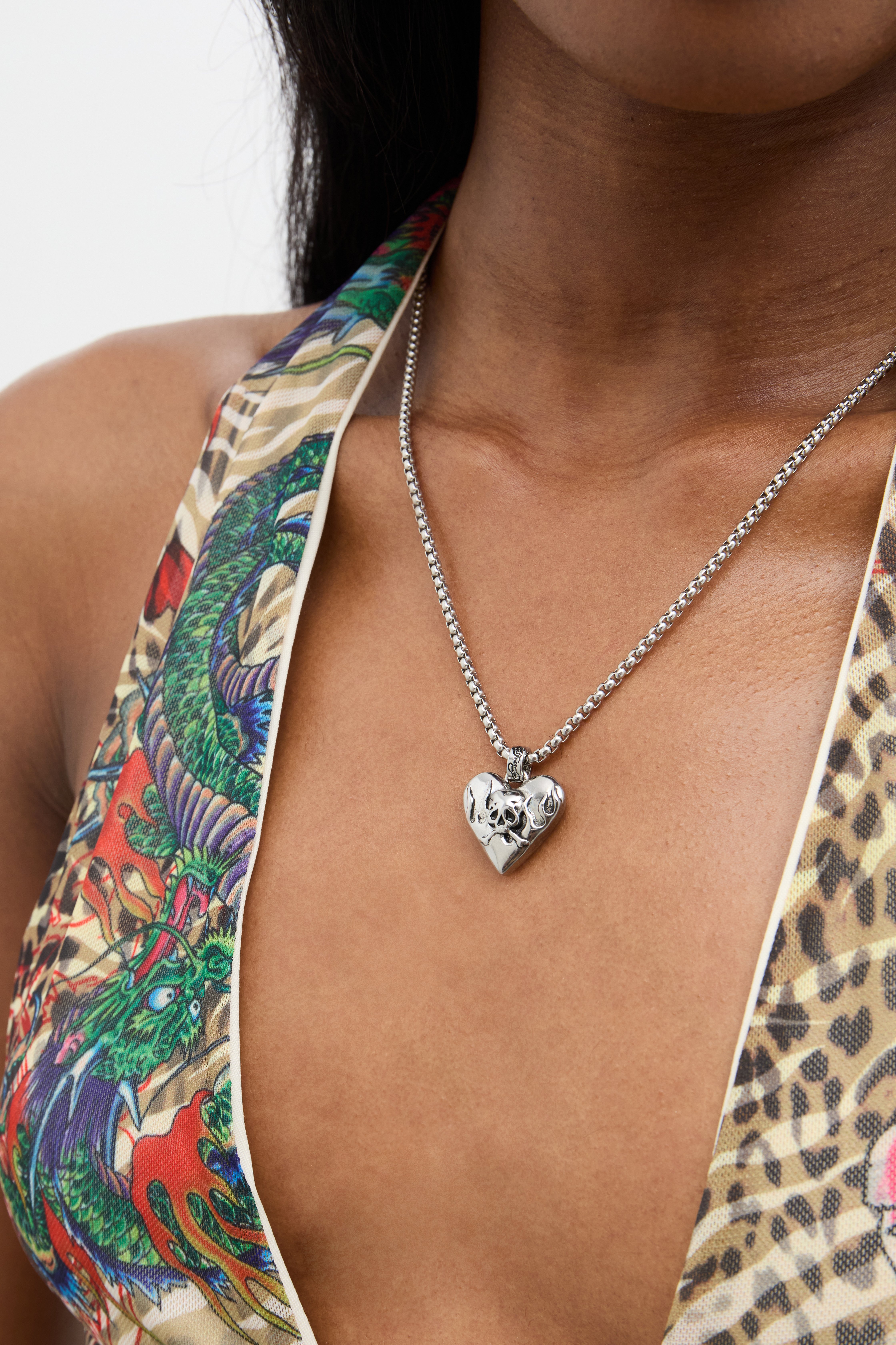 Ed Hardy HEART PENDANT NECKLACE UNISEX - Necklace - silver
