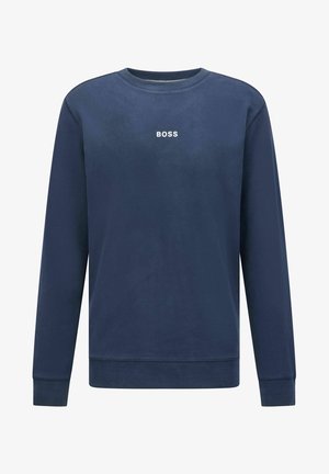 Laivastonsininen pyöreäkauluksinen collegepaita, joka on valmistettu pehmeästä kankaasta ja jonka rinnassa on valkoinen "BOSS"-logo. Pitkät hihat ja resorireunukset.