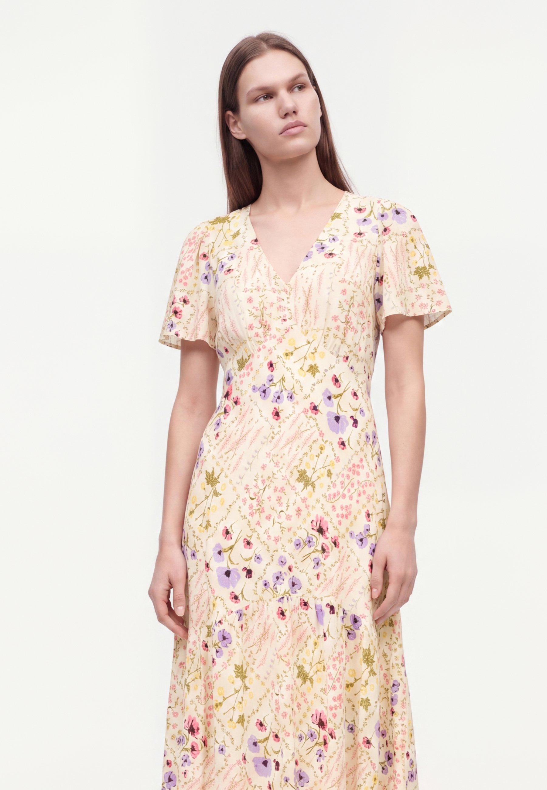 New Look FLORAL TILE PATTERN MIDI - Robe de jour - off white/écru