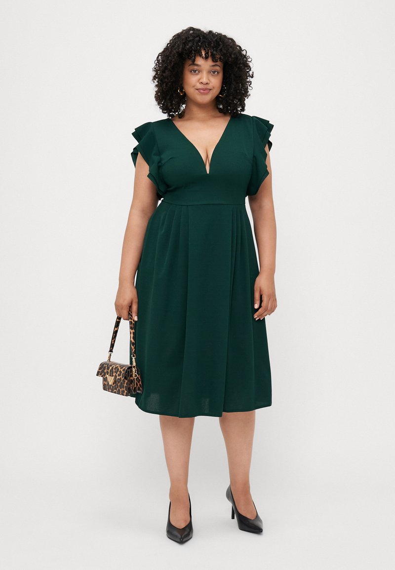 WAL G CURVE LUCIA V NECK FRILL SKATER DRESS - Jersey dress - emerald green/ green - Zalando.ie WAL G CURVE LUCIA V NECK FRILL SKATER DRESS - Jersey dress - emerald green/ green - Zalando.ie