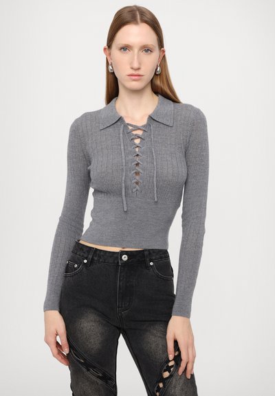 Feng Chen Wang LACE UP HENLEY - Pullover - gray