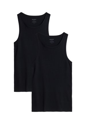 Czarne bawełniane topy na ramiączkach z okrągłym dekoltem, bez rękawów i gładką teksturą. W zestawie znajdują się dwie sztuki.