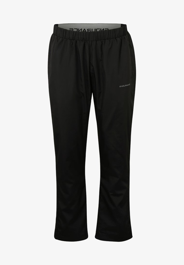 Pantaloni sportivi neri realizzati in tessuto leggero, con vita elasticizzata e un logo discreto sulla parte bassa della gamba. Design a gamba dritta.