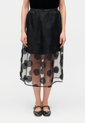 DOTTED  ELASTICATED WAISTBAND MIDI SKIRT - Falda acampanada - black