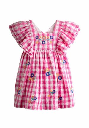 REGULAR FIT - FLORAL EMBROIDERED GINGHAM - Jurk - bright pink