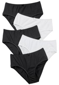 Cinq paires de sous-vêtements féminins en noir et blanc. Tissu doux, design taille haute, avec des nœuds décoratifs à la taille et des bords cousus.