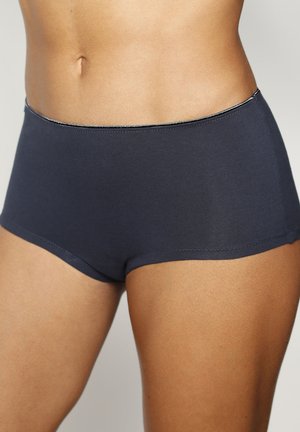 NAVY-BLAUES BAUMWOLLE-HIPSTERUNTERHEMD MIT EINEM GLATTEN TEXTUR, DAS EINEN GENÄHTEN GUMMIBUND UND KEINE SICHTBAREN MUSTER ODER Akzente AUFWIESST.