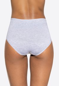 Light gray high-waisted underwear made of soft cotton material, featuring a smooth texture and simple design without visible patterns or accents.