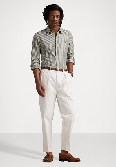 Polo Ralph Lauren CUSTOM FIT STRIPED LINEN SHIRT - Majica - new olive/white