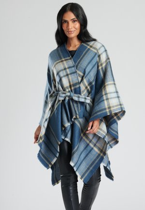 STOLES PONCHOS CHECK BELTED WAIST WRAP - Kapper - blue