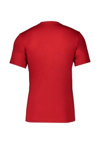 Rode t-shirt met korte mouwen en ronde hals, gemaakt van gladde katoenstof. Heeft een effen kleur zonder zichtbare patronen of ontwerpen.