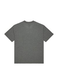 Plain dark gray short-sleeve crew neck t-shirt laid flat showing the back side with no visible logos or designs.