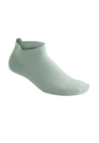 Mint green ankle sock with textured knit patterns, reinforced toe, and breathable mesh sections for comfort. Suitable for casual wear.