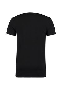 Zwarte T-shirt van katoen met korte mouwen, een ronde halslijn en een zachte textuur. Eenvoudig ontwerp, geen zichtbare patronen of accenten.