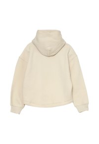 Felpa color crema con collo alto, spalle scese e polsini a coste. Texture morbida con design minimalista e senza decorazioni visibili.