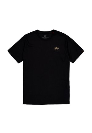 Tricou din bumbac negru cu decolteu rotund. Prezintă un mic logo auriu pe piept și un eticheta pe mâneca stângă. Mâneci scurte.