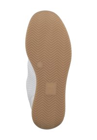 Semelle de chaussure avec un motif en chevron texturé, en caoutchouc beige, de forme courbée, et la marque « High Soft » estampillée au centre.