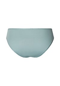Světle modré bikini spodní díly vyrobené z hladké látky, s vysokým vykrojením nohy a bezšvým zpracováním kolem pasu a okrajů.