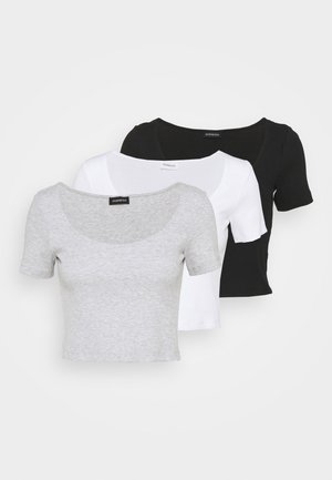 3 PACK - T-shirt med print - mottled light grey /white/black