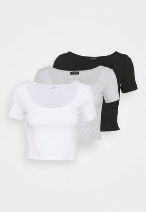 3 PACK - T-shirt con stampa - mottled light grey /white/black