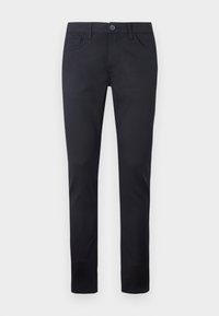 Sorte bomullsjeans med slim fit, med knappelukking, fem lommer og en glatt tekstur. Ingen fremtredende mønstre eller detaljer.