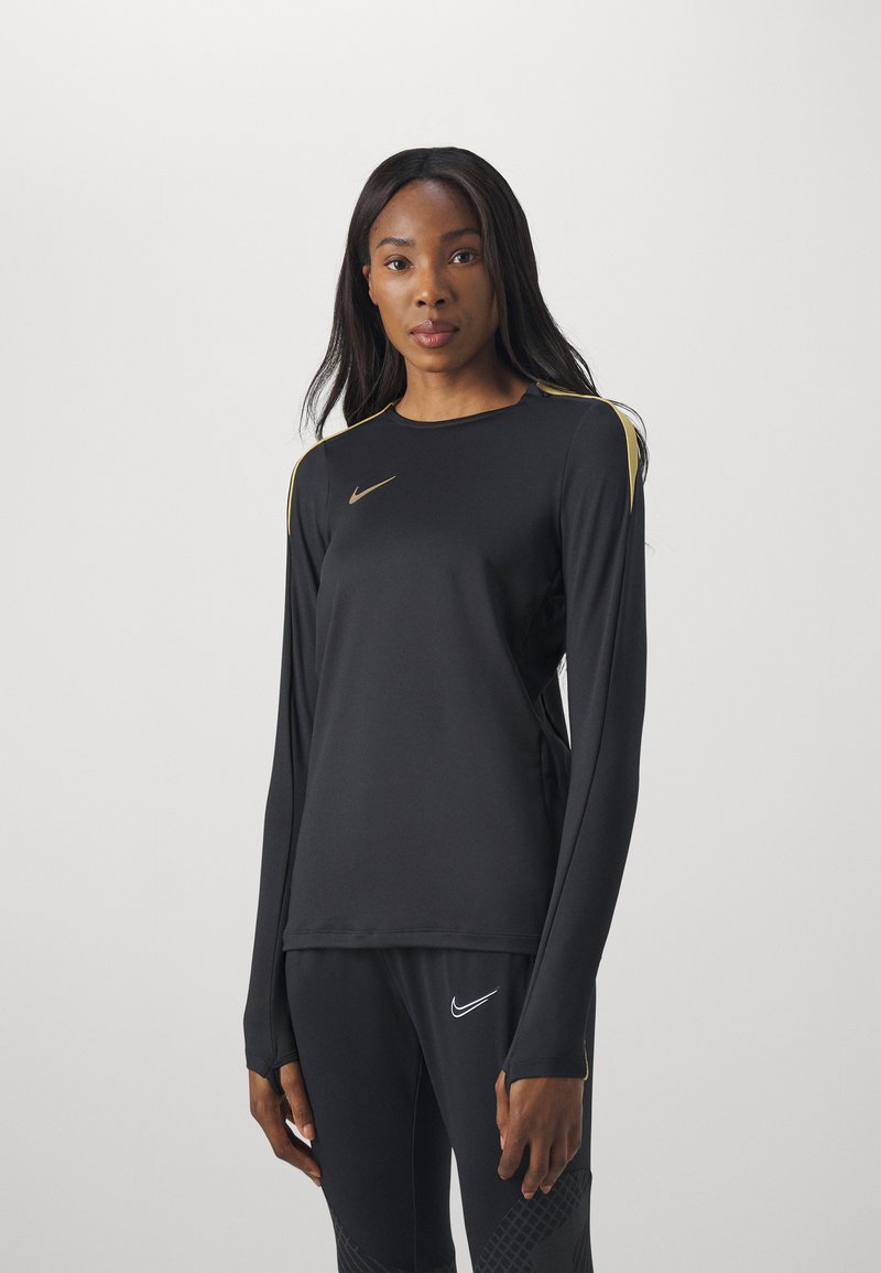 Nike Performance STRIKE CREW TOP - Top dugih rukava - black/jersey gold/metallic gold