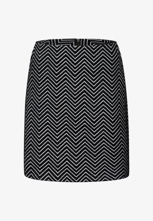 Czarna i biała spódnica dopasowana w wzór w zygzak z prostym krojem i dyskretnym zamkiem z tyłu. Wykonana z teksturowanej tkaniny.