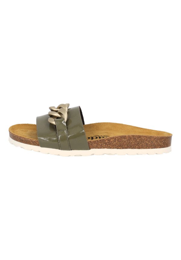 GOZO - Pantolette flach - khaki lack