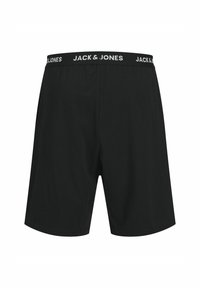Černé boxerky s elastickým pasem, na kterém je bíle napsáno "JACK & JONES". Vyrobené z měkké látky, navržené pro pohodlí.