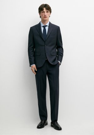 Massimo Dutti, Linen-blend skirt-detail trousers - Stoffhose - dark blue
