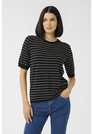 Kaffe LIZZA STRIPED - Apdrukāts T-krekls - black feathergreymel narrow