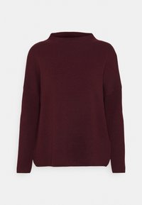 Pullover bordeaux con colletto alto, maniche lunghe e vestibilità rilassata. Realizzato in morbido materiale a maglia senza motivi visibili o accessori.