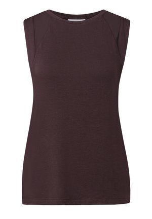 Ärmelloses Top in dunklem Burgunder, aus weichem Material mit glatter Textur. Verfügt über Raglan-Schulternähte und einen runden Ausschnitt.