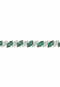 Emerald and clear crystal bracelet featuring alternating marquise-cut stones set in silver-tone metal. Smooth, polished finish.