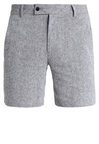 Šedé, strukturované šortky s plochým předním dílem, poutky na opasek a zapínáním na jednotlivý knoflík. Vyrobené z měkké, tkané látky s jemným vzorem.