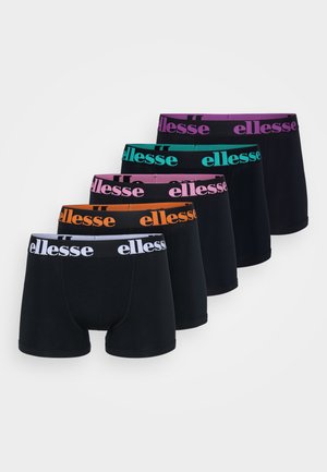 Pakke med seks sorte boxershorts med farverige elastiske taljer i lilla, blågrøn, orange, pink og hvid, med mærket "ellesse" trykt.