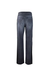 Jeans in denim scuro con un design a gamba larga, dotati di due tasche posteriori e accenti di pannelli laterali a contrasto.