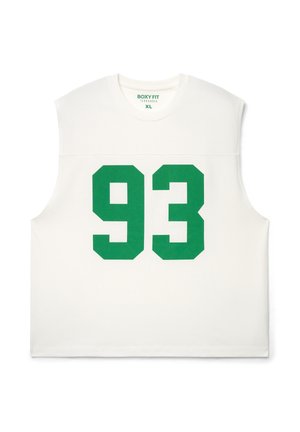 Maglietta bianca senza maniche con un grande numero verde "93" sul davanti. Realizzata in cotone con un design a taglio dritto.