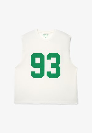 Maglietta bianca senza maniche con un grande numero verde "93" sul davanti. Realizzata in cotone con un design a taglio dritto.