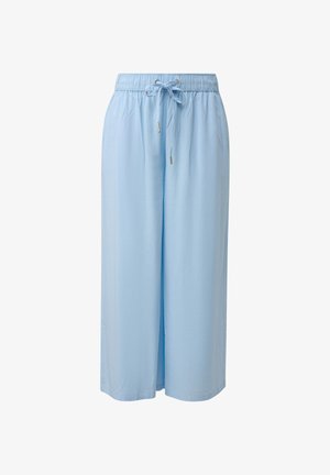 Lichtblauwe broek met wijde pijpen, elastische tailleband en trekkoortje, met zijzakken en een losse pasvorm.