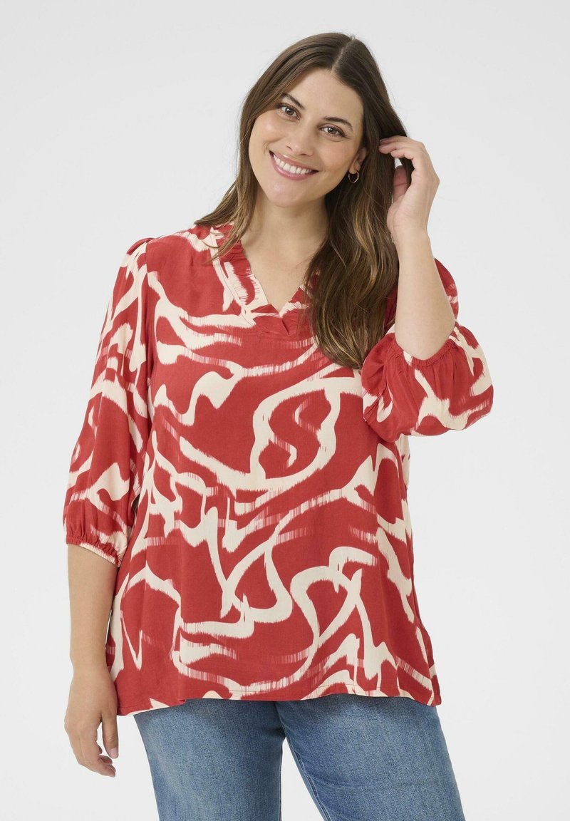 Kaffe Curve MAREN FRILL - Blouse - true red nature graphic