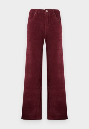 Pantaloni largi din catifea cu talie înaltă, cu nasturi și fermoar frontal și buzunare frontale.