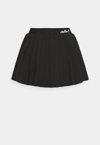 Černá plisovaná sukně vyrobená z lehkého materiálu, s elastickým pasem a štítkem s logem. Design je po kolena s klasickým střihem.