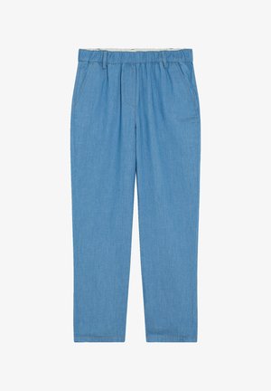 Lichtblauwe denim broek met een elastische tailleband, twee zijzakken en een rechte pijpdesign. Glad textuur, subtiele stikseldetails.