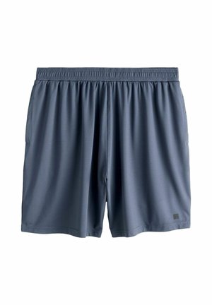 Tumedat halli elastse vöökohaga spordipüksid küljetaskutega ja väike logo lahtiste servade lähedal valgel taustal.