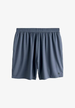 Tumedat halli elastse vöökohaga spordipüksid küljetaskutega ja väike logo lahtiste servade lähedal valgel taustal.